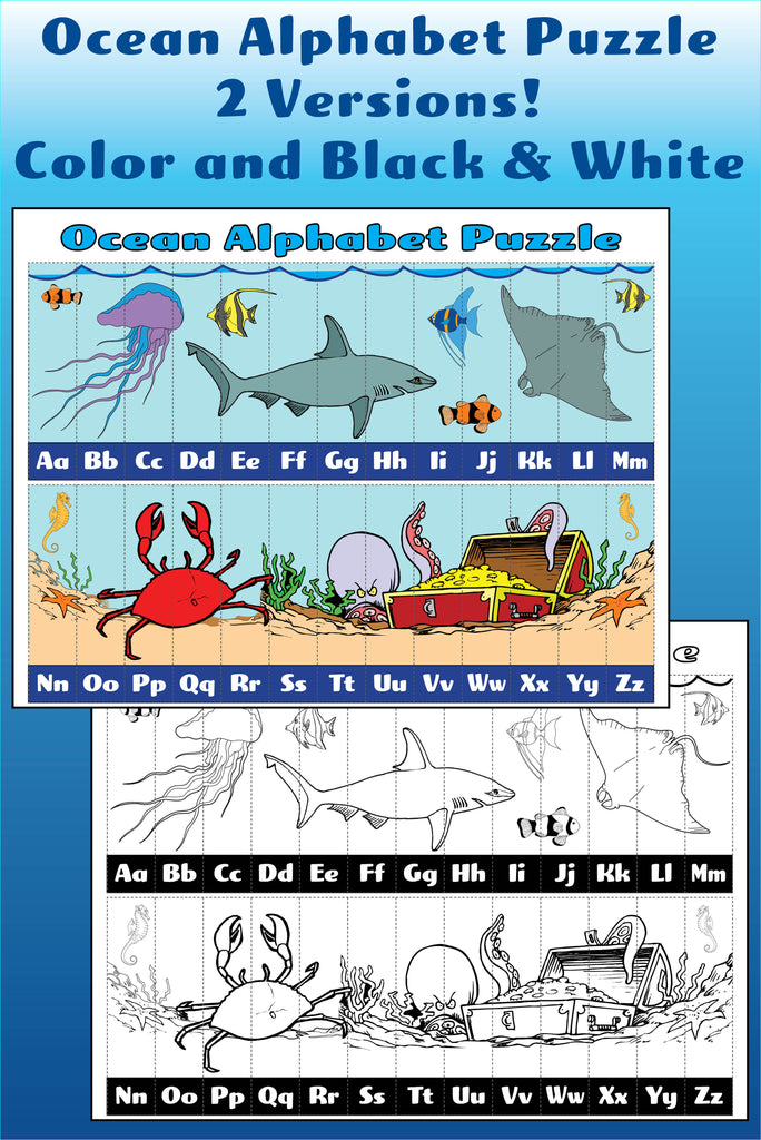 ocean themed alphabet puzzles 2 printable versions supplyme