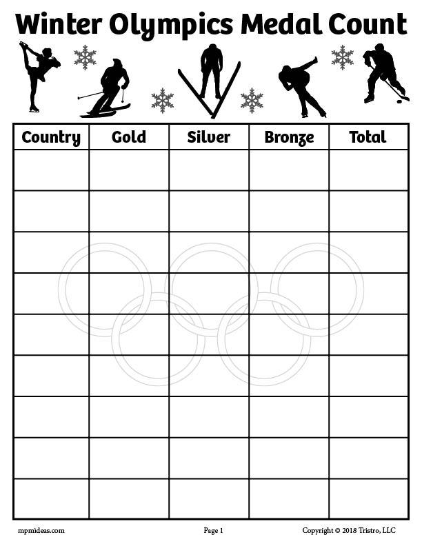Printable Winter Olympics Medal Count Tally Worksheets SupplyMe