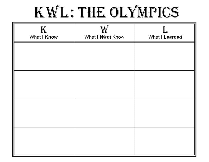 FREE Printable Olympic Themed K-W-L Chart