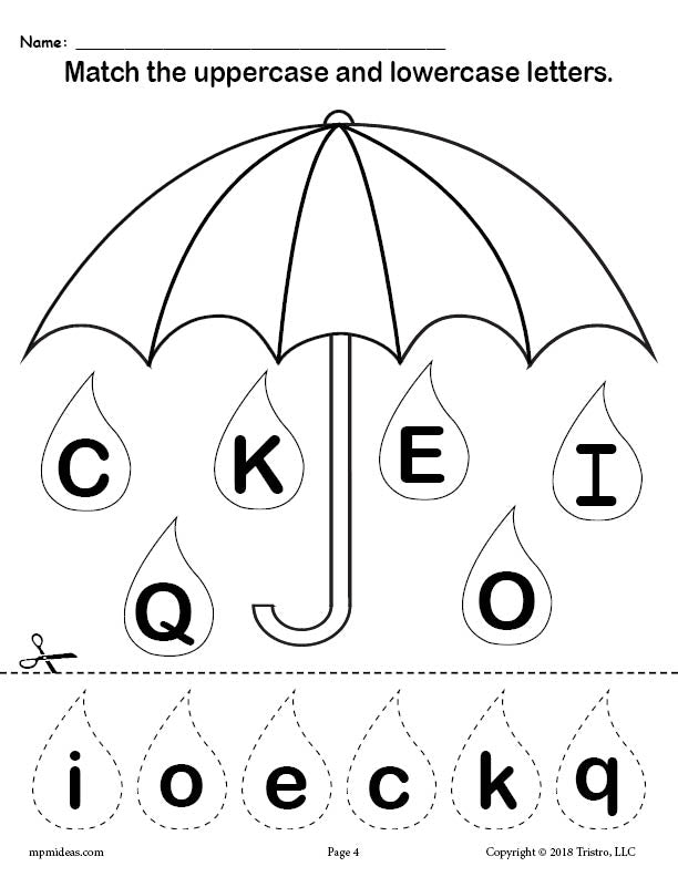 FREE Raindrop Letter Case Matching Worksheets A-Z!