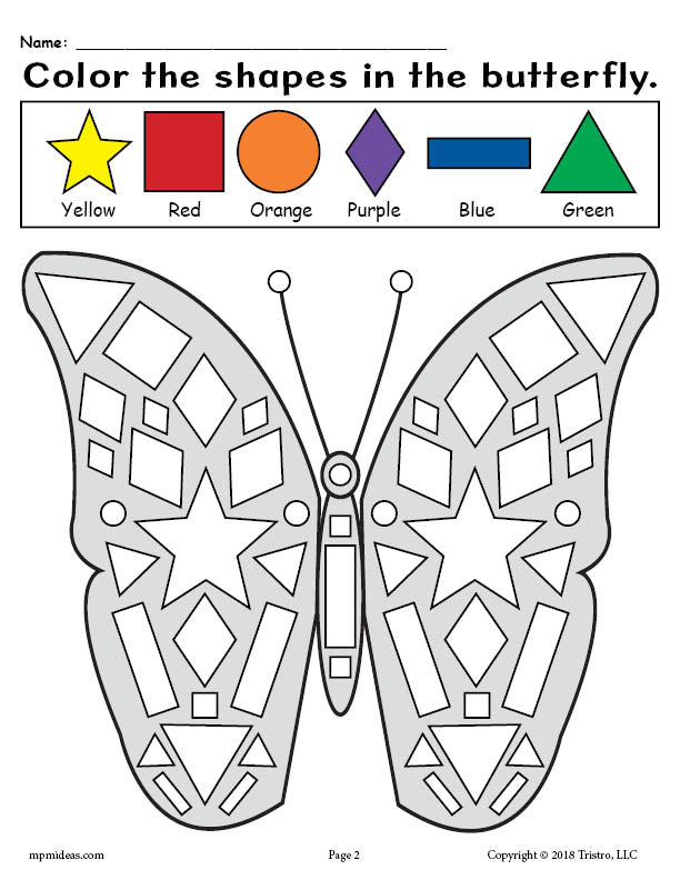 Butterfly Shapes Coloring Page With Color Coded Key