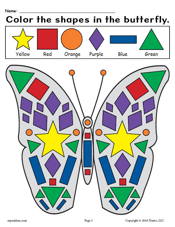 Completed Butterfly Shapes Worksheet