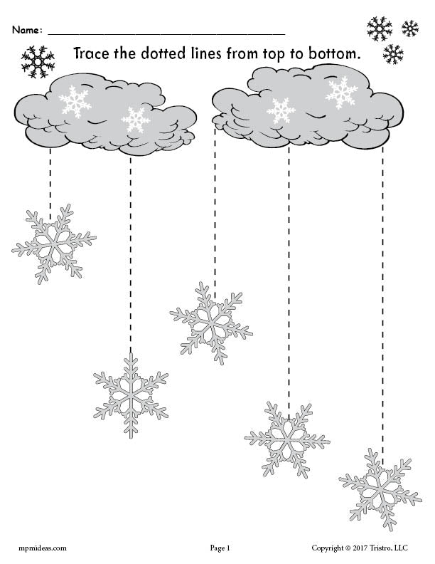FREE Printable Winter Snowflakes Line Tracing Worksheets!
