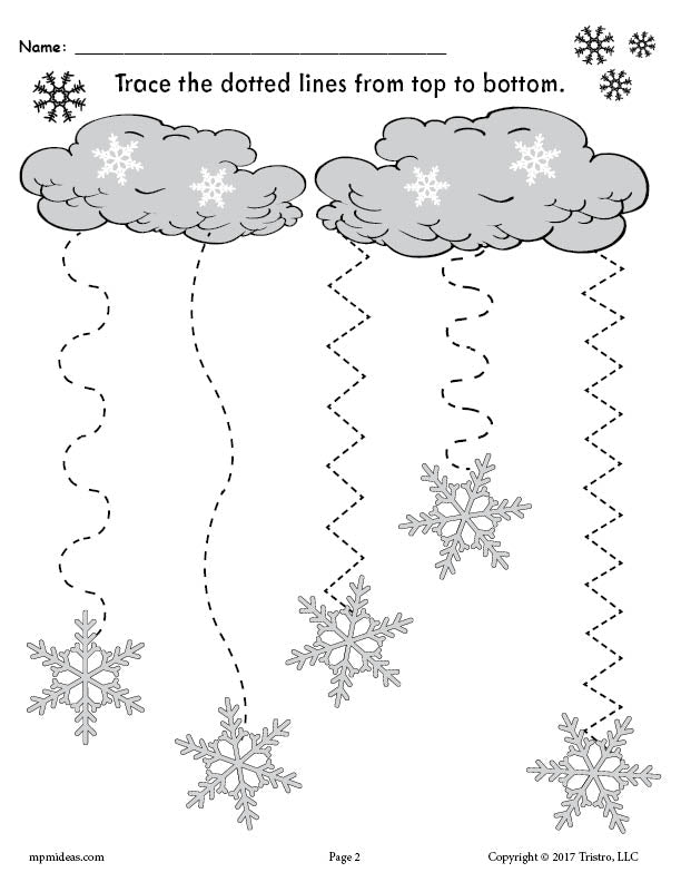 printable winter snowflakes line tracing worksheets supplyme