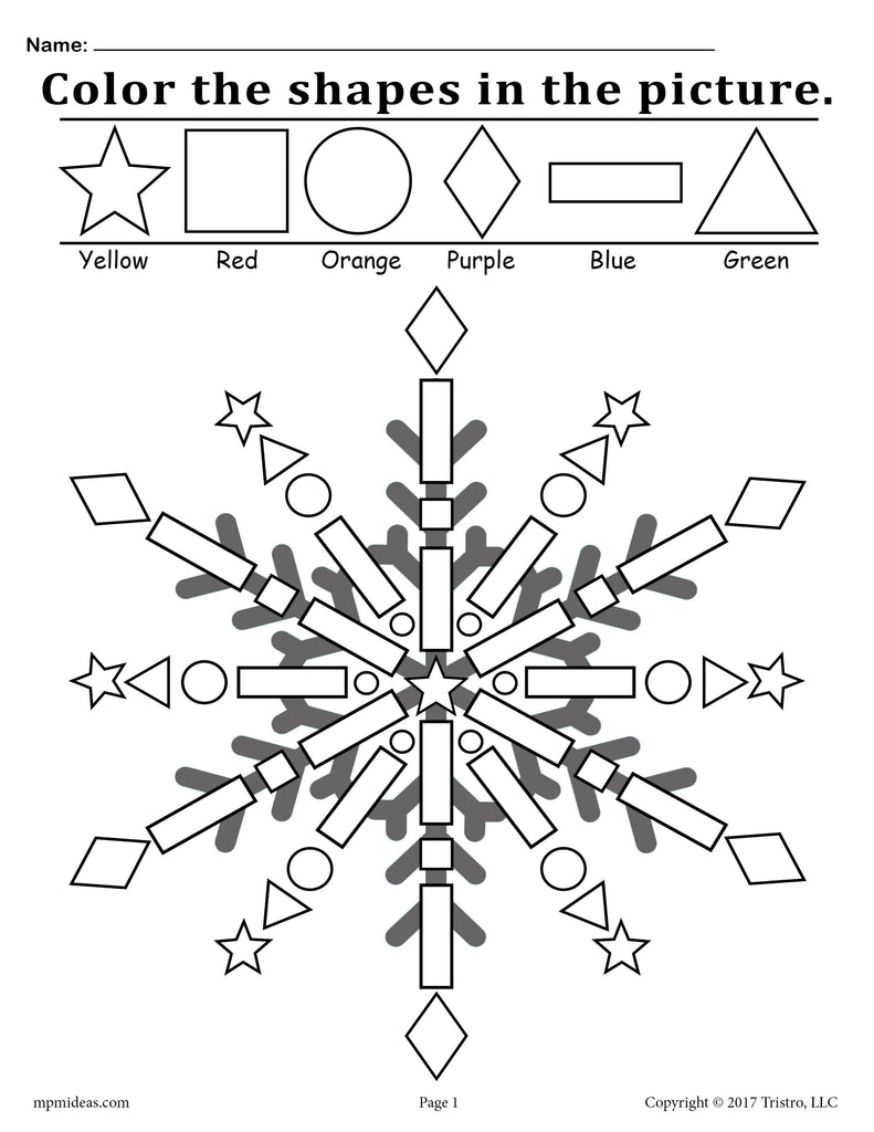 Download FREE Snowflake Shapes Worksheet & Coloring Page! - SupplyMe