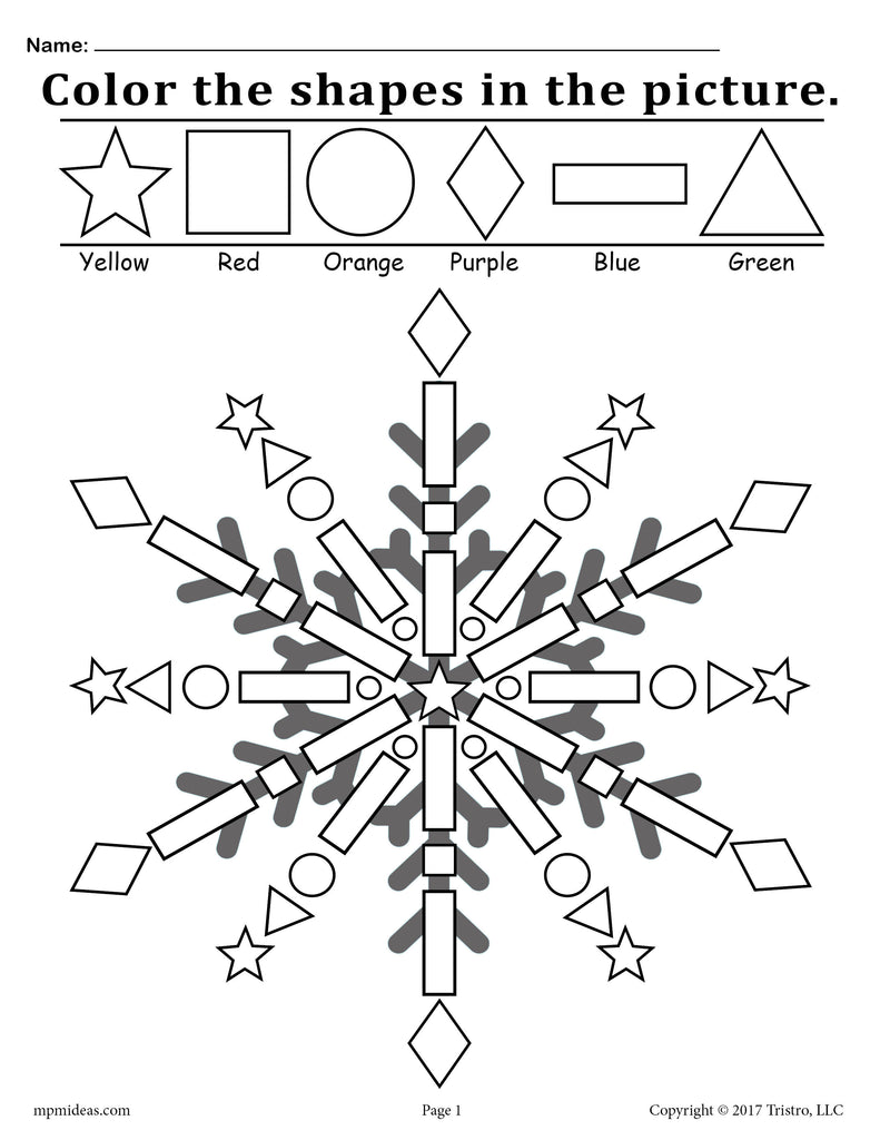 Snowflake Shapes Worksheet & Coloring Page!