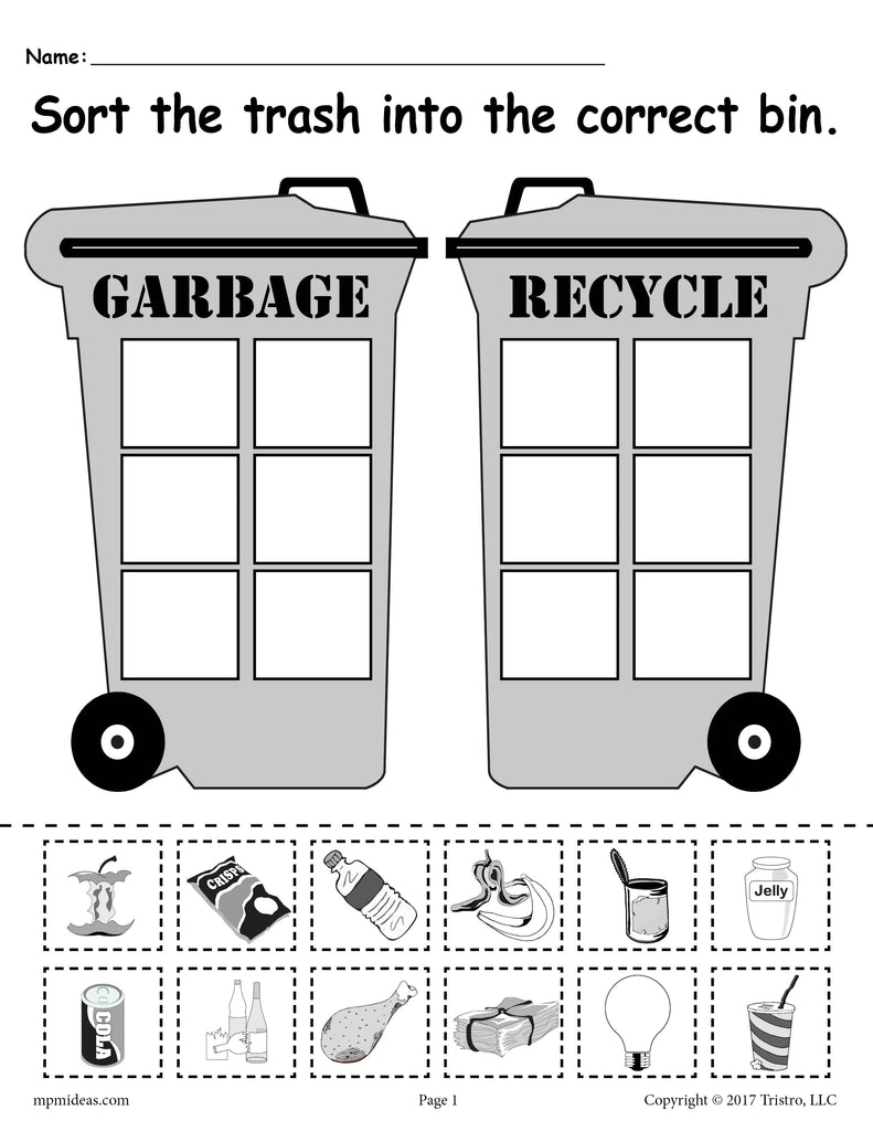 Sorting Trash - Earth Day Recycling Worksheets (4 FREE Printable Versi