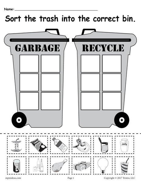 Sorting Trash - Earth Day Recycling Worksheets (4 Printable Versions