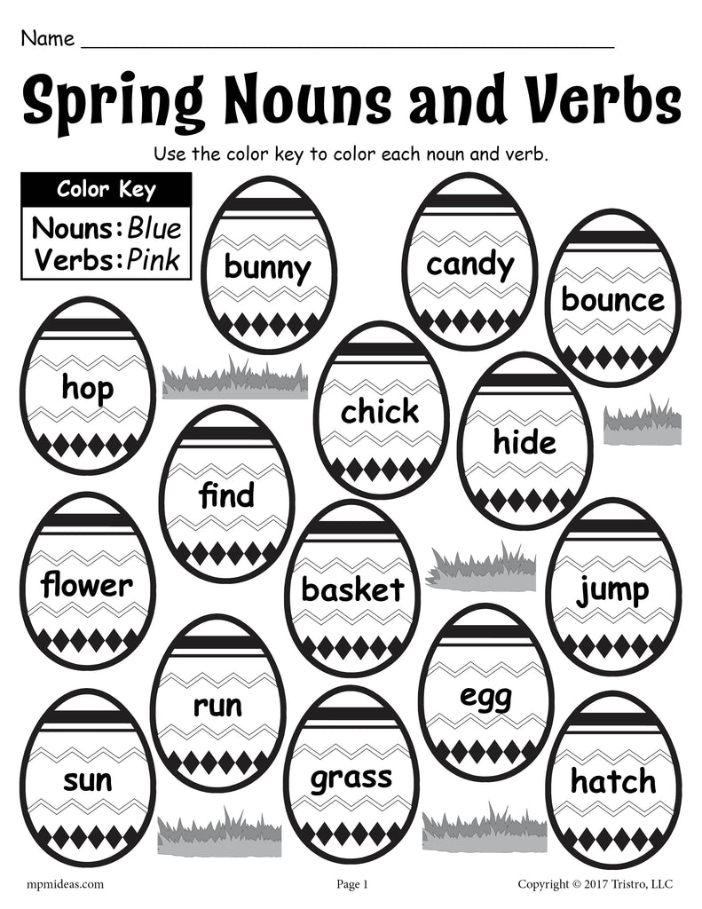 Color the Spring Nouns and Verbs" - Printable Worksheet! – SupplyMe Intended For Nouns And Verbs Worksheet