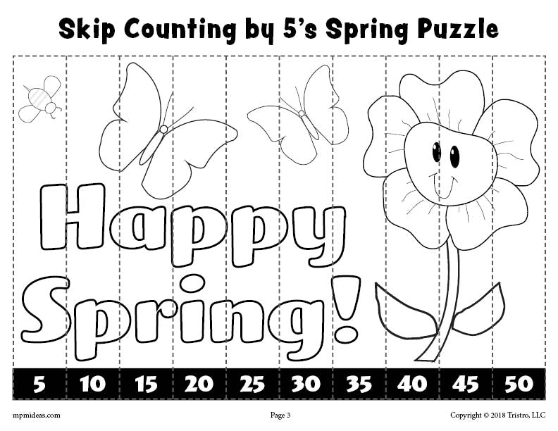 Spring Puzzle - Skip Counting By 5s Worksheet - Black & White
