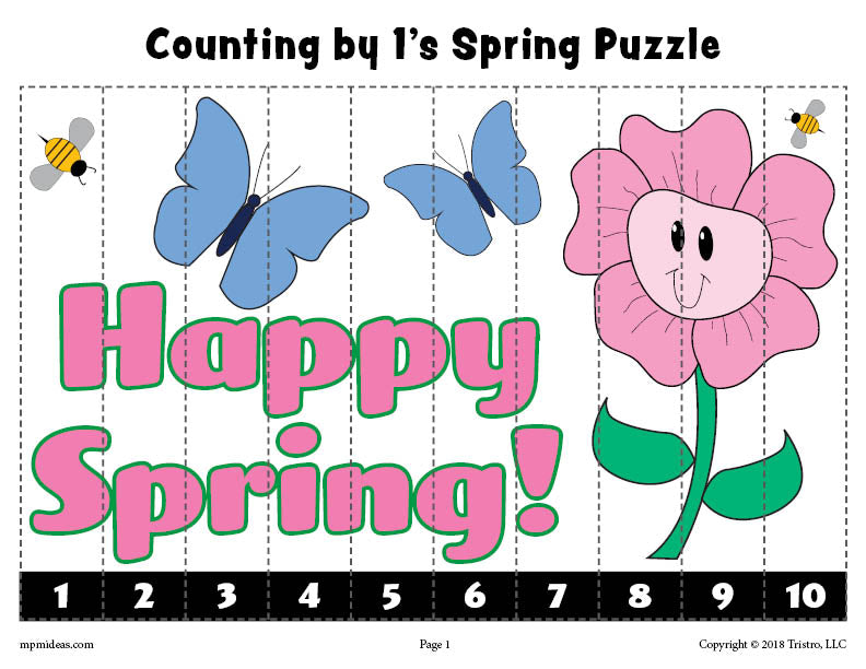 Spring Puzzle - Counting Worksheet 1-10 - Color