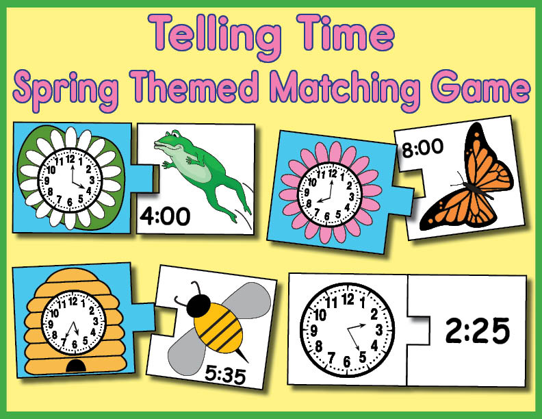 FREE Printable Spring Themed Telling Time Matching Activity & Game - 5 Variations!