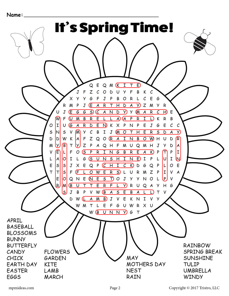 Difficult Spring Word Search Free Printable