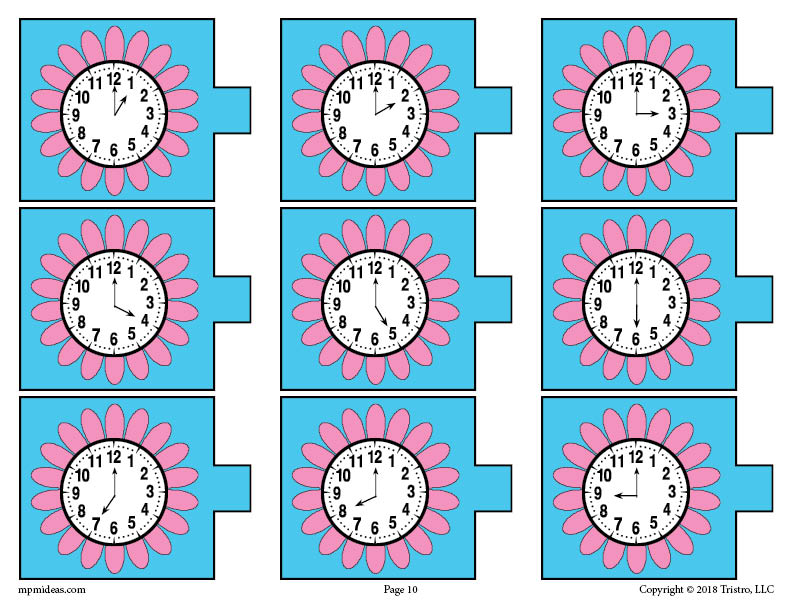 Flower Analog Clocks Telling Time Activity Page