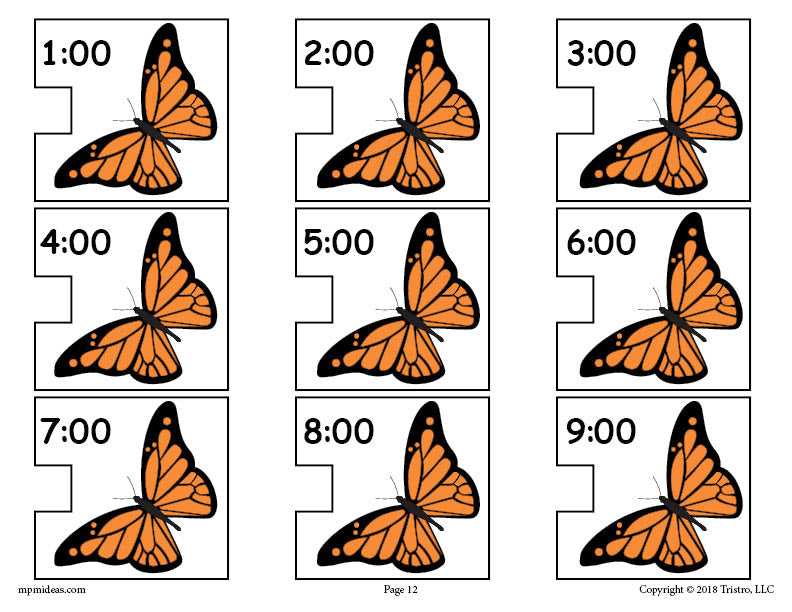 Butterfly Digital Clocks Telling Time Activity Page