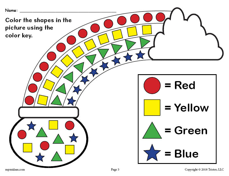 St. Patrick's Day Shapes Coloring Worksheet Answer Key