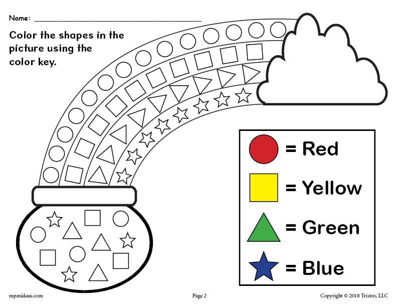St. Patrick's Day Shapes Coloring Worksheet With Color Coded Key