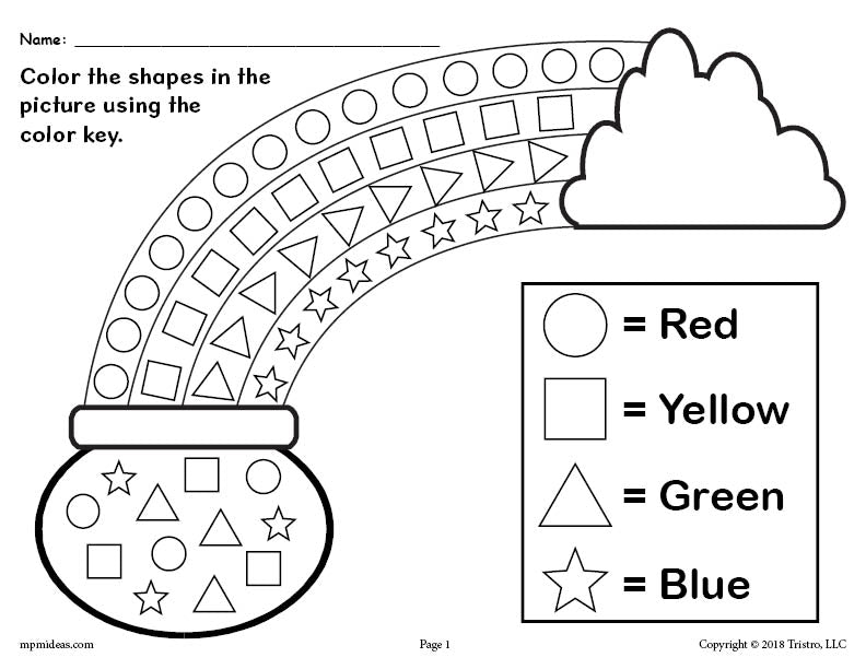 printable st patrick s day shapes coloring worksheet supplyme