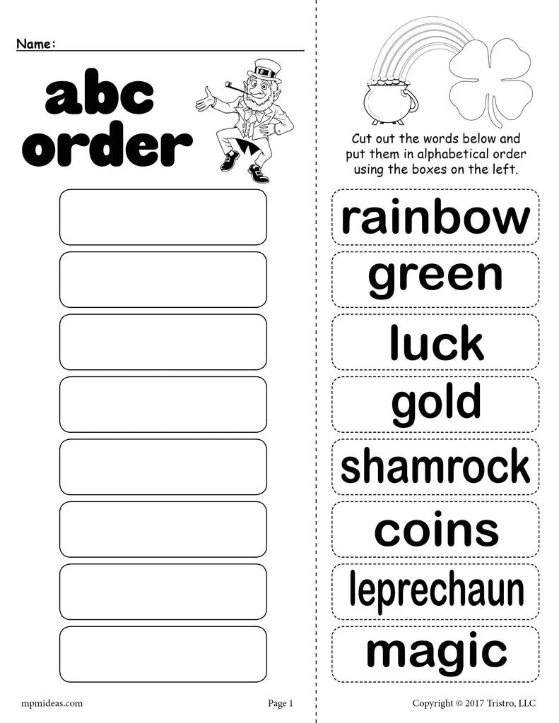 st patrick s day alphabetical order worksheet supplyme