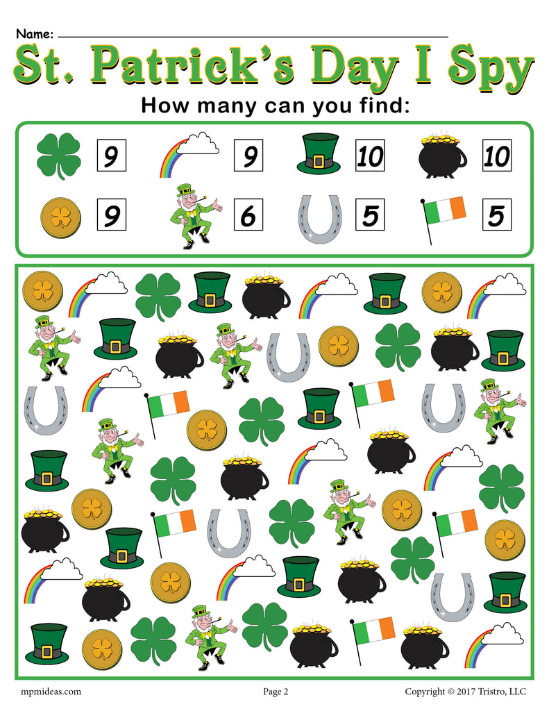 St. Patrick's Day Counting Worksheet Answer Key
