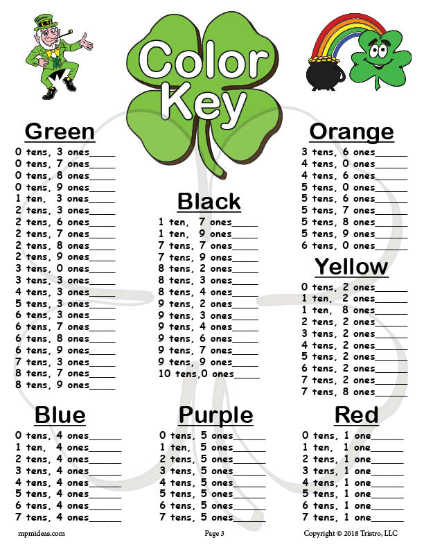 St. Patrick's Day Mystery Puzzle Color Key