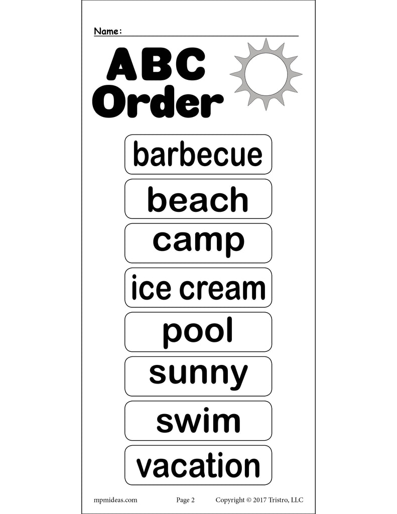 Summer Alphabetical Order Worksheet Supplyme