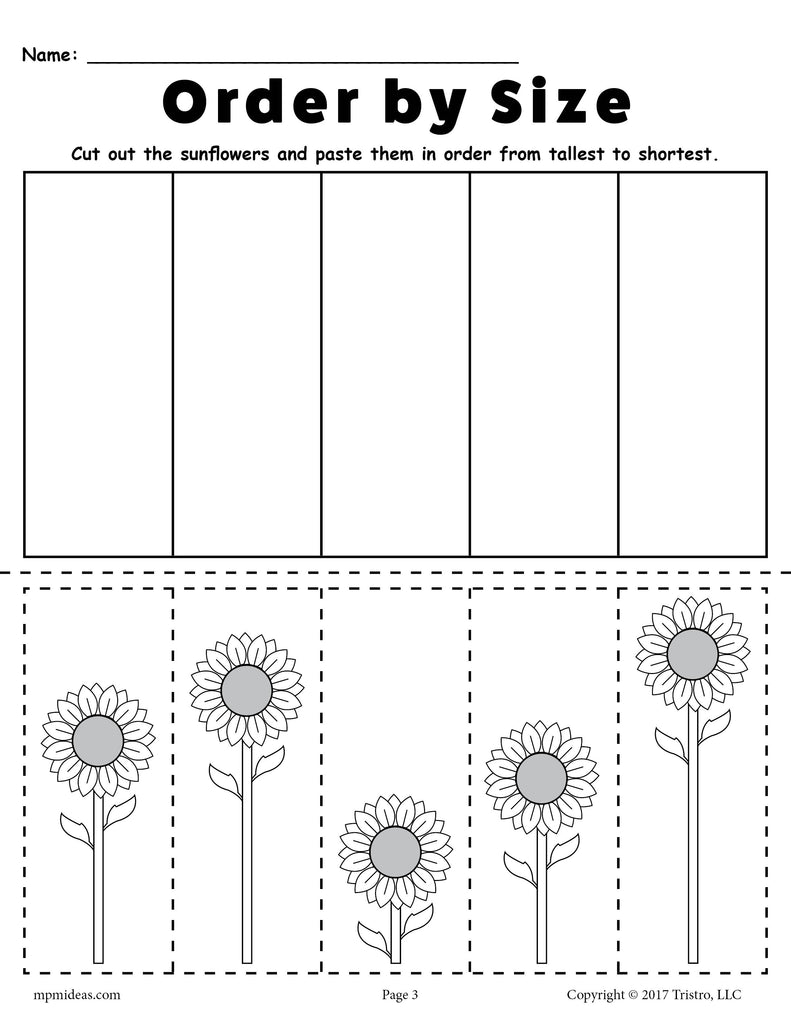 FREE Printable Sunflower Ordering Worksheet - Tallest to Shortest!