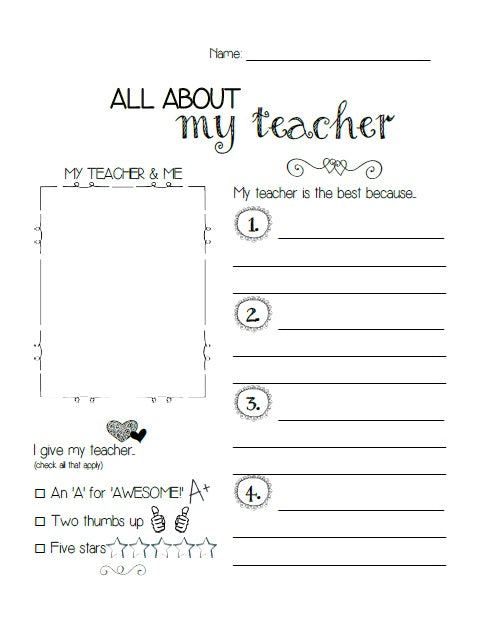 All About My Teacher Printable