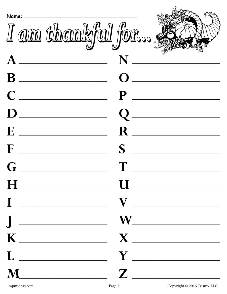  Thankful A B C s 2 FREE Printable Worksheets SupplyMe