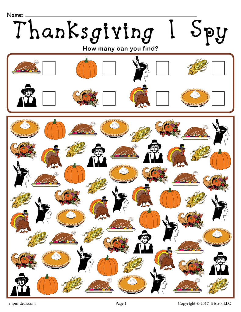 Thanksgiving I Spy Printable Thanksgiving Counting Worksheet! SupplyMe