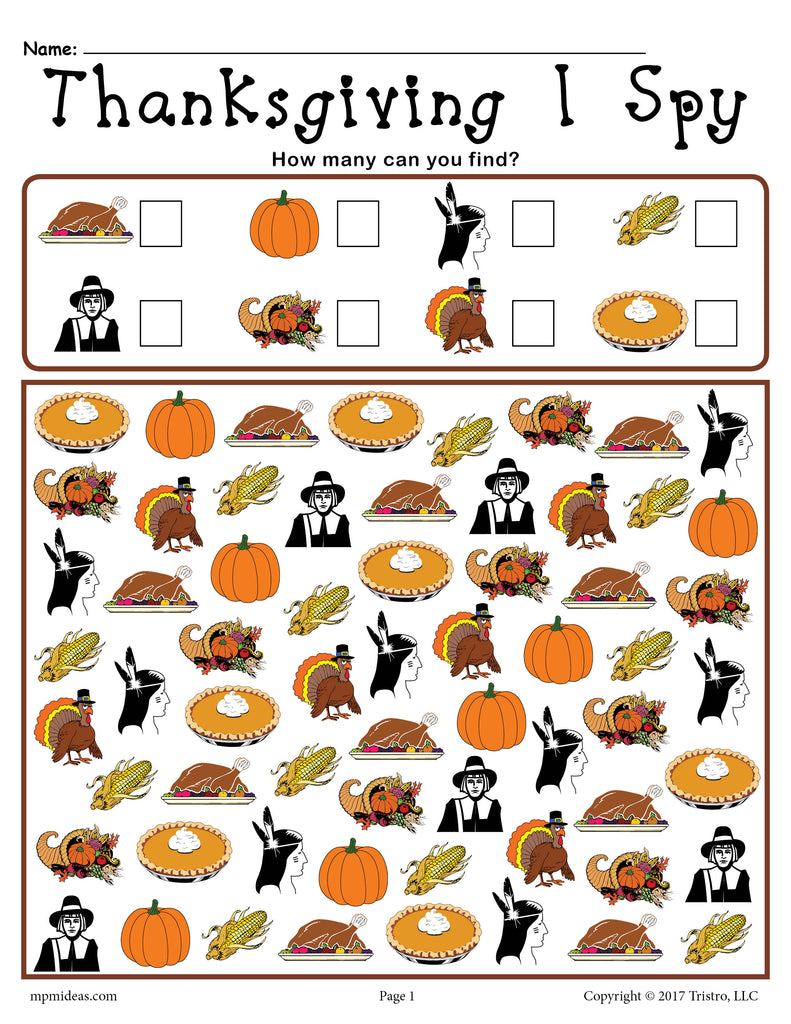 Thanksgiving I Spy Printable Thanksgiving Counting Worksheet SupplyMe