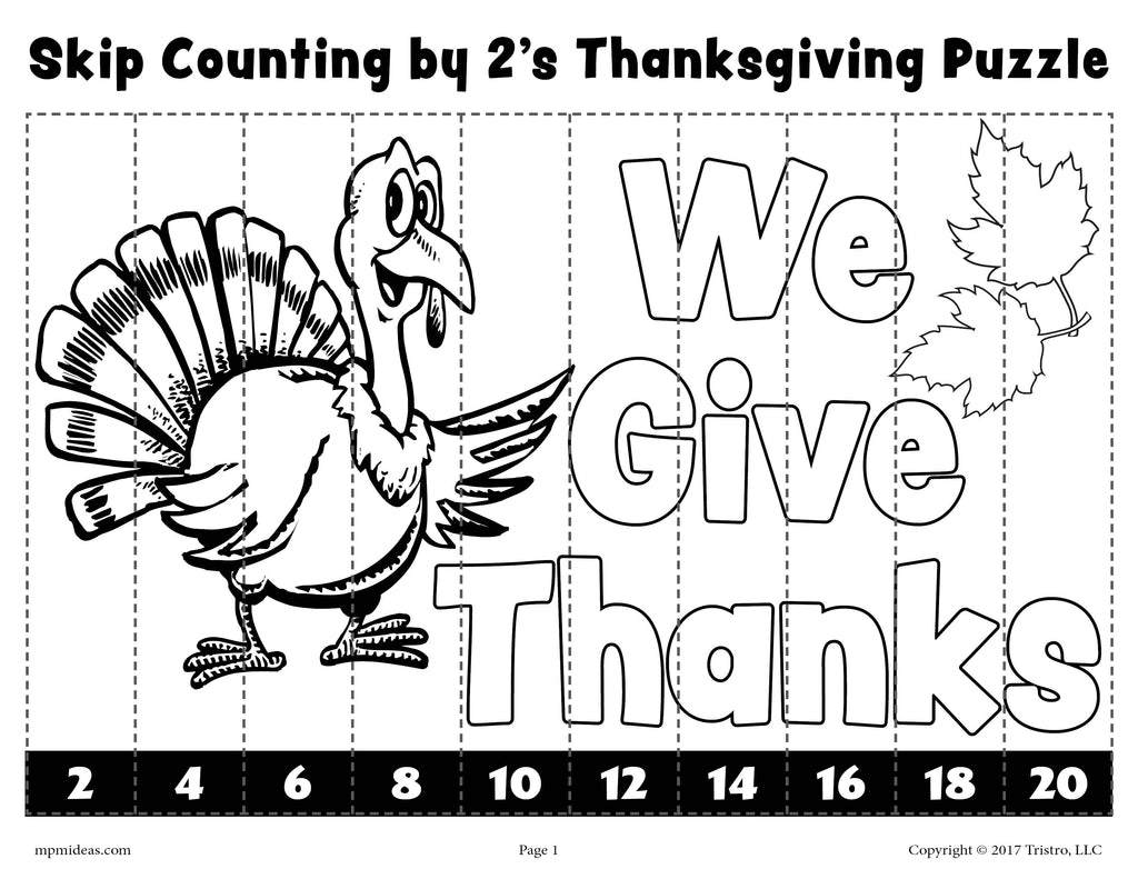 Thanksgiving Skip Counting By 2s Worksheet - Black & White