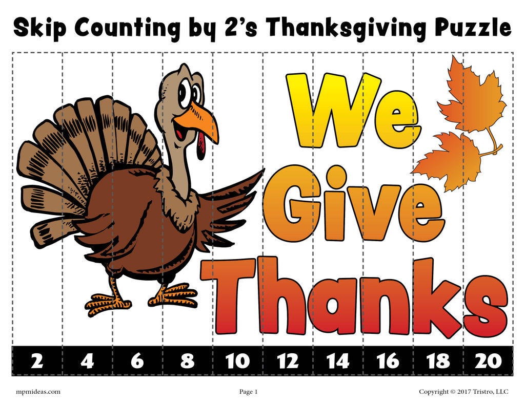 Thanksgiving Skip Counting By 2s Worksheet - Color