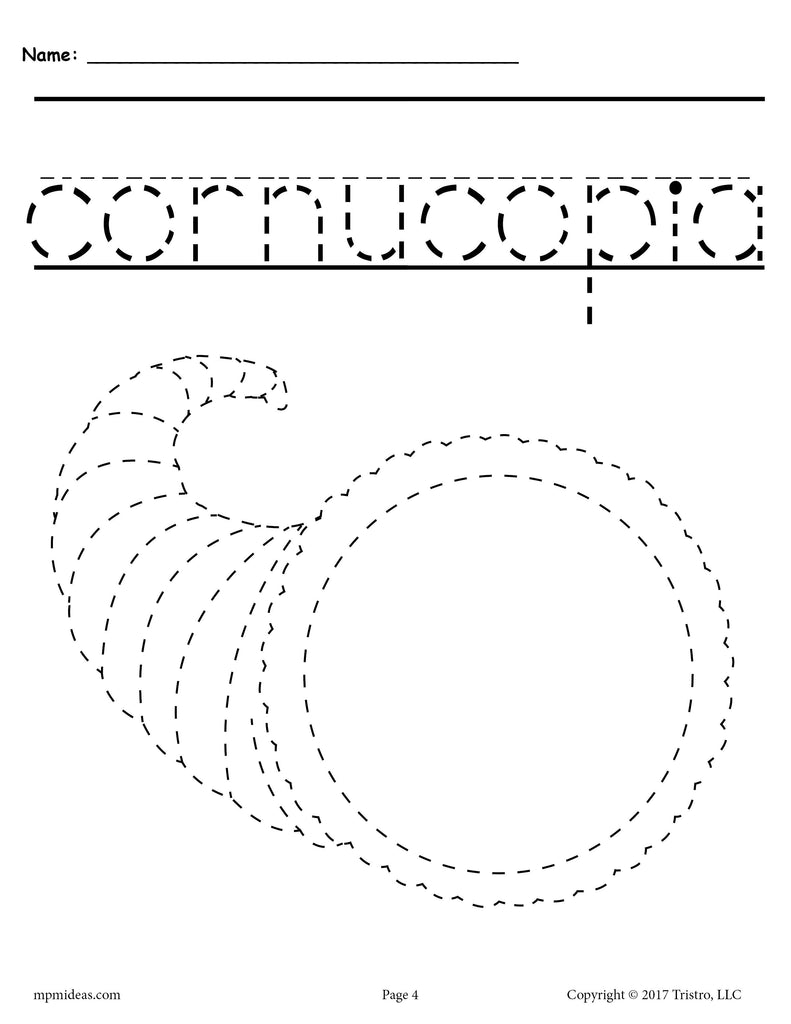 Cornucopia Tracing and Pre-Handwriting Worksheet