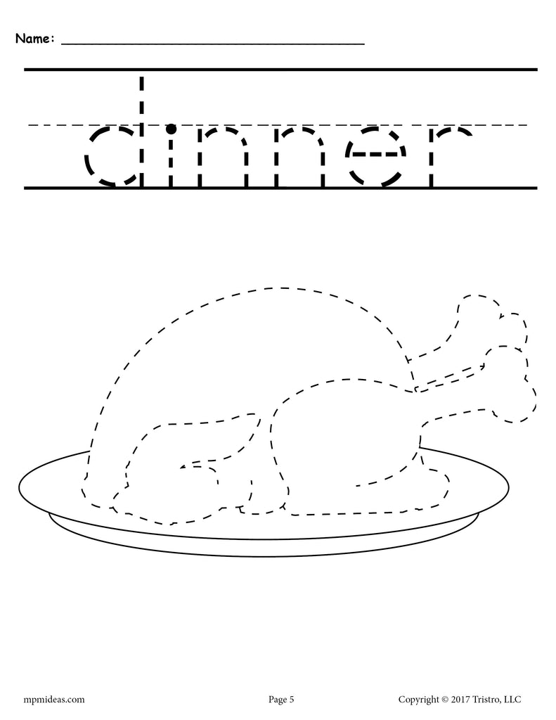 Cooked Turkey Thanksgiving Tracing and Pre-Handwriting Worksheet