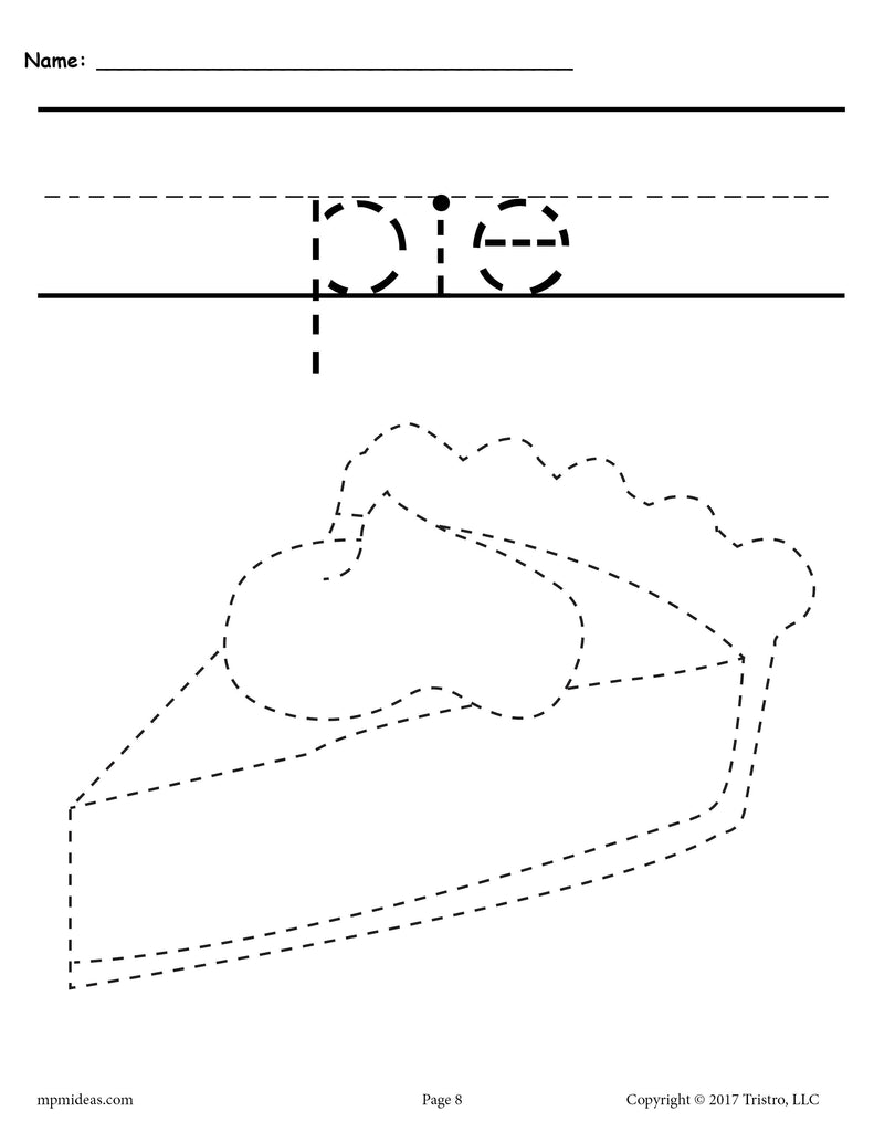 Thanksgiving Pie Tracing and Pre-Handwriting Worksheet
