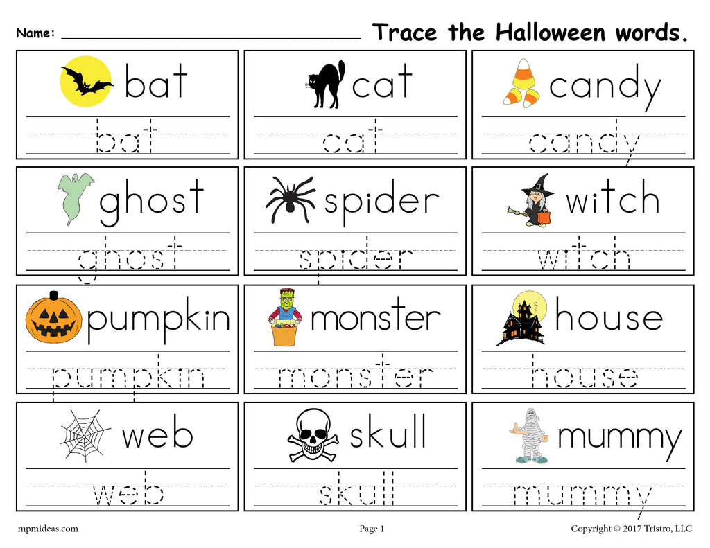 Printable Halloween Words Handwriting & Tracing Worksheet! – SupplyMe