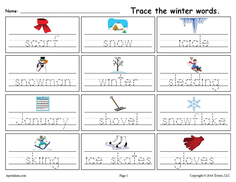 Printable Winter Words Handwriting & Tracing Worksheet! SupplyMe