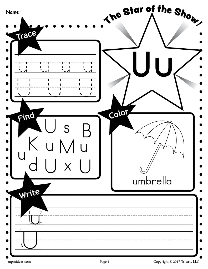 Letter U Worksheet: Tracing Coloring Writing More SupplyMe