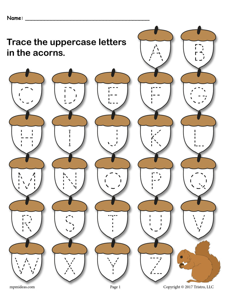 Printable Fall Themed Uppercase and Lowercase Alphabet Letter Tracing