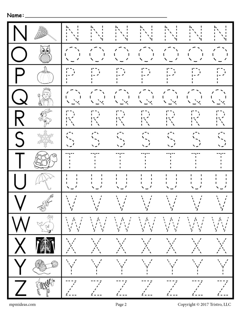 FREE Uppercase Letter Tracing Worksheets! Letters N-Z