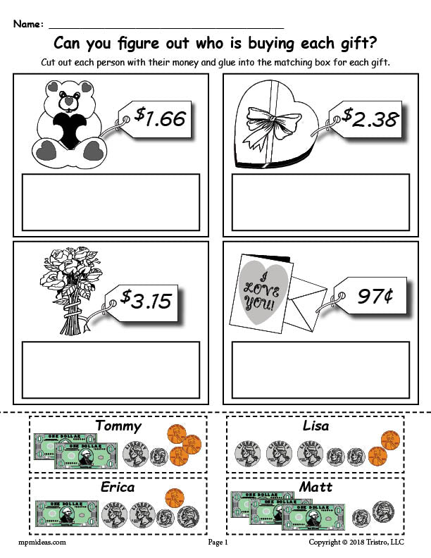 FREE Printable Valentine's Day Counting Money Worksheet