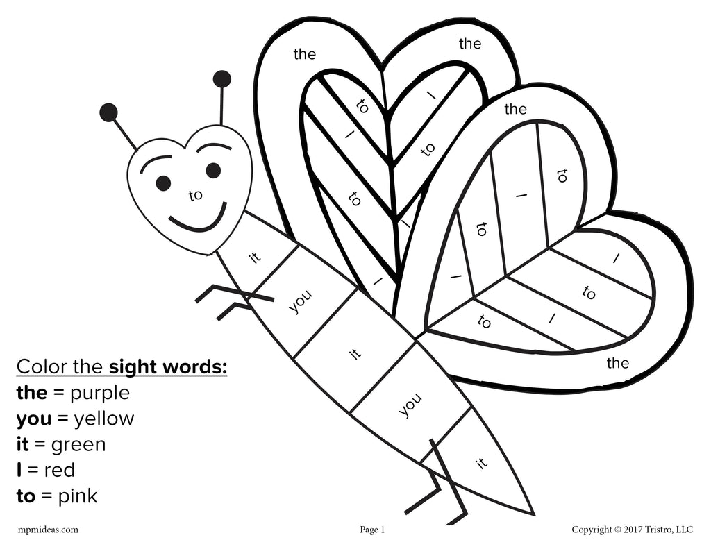 Valentine's Day Color By Sight Word - 4 Printable Worksheets!