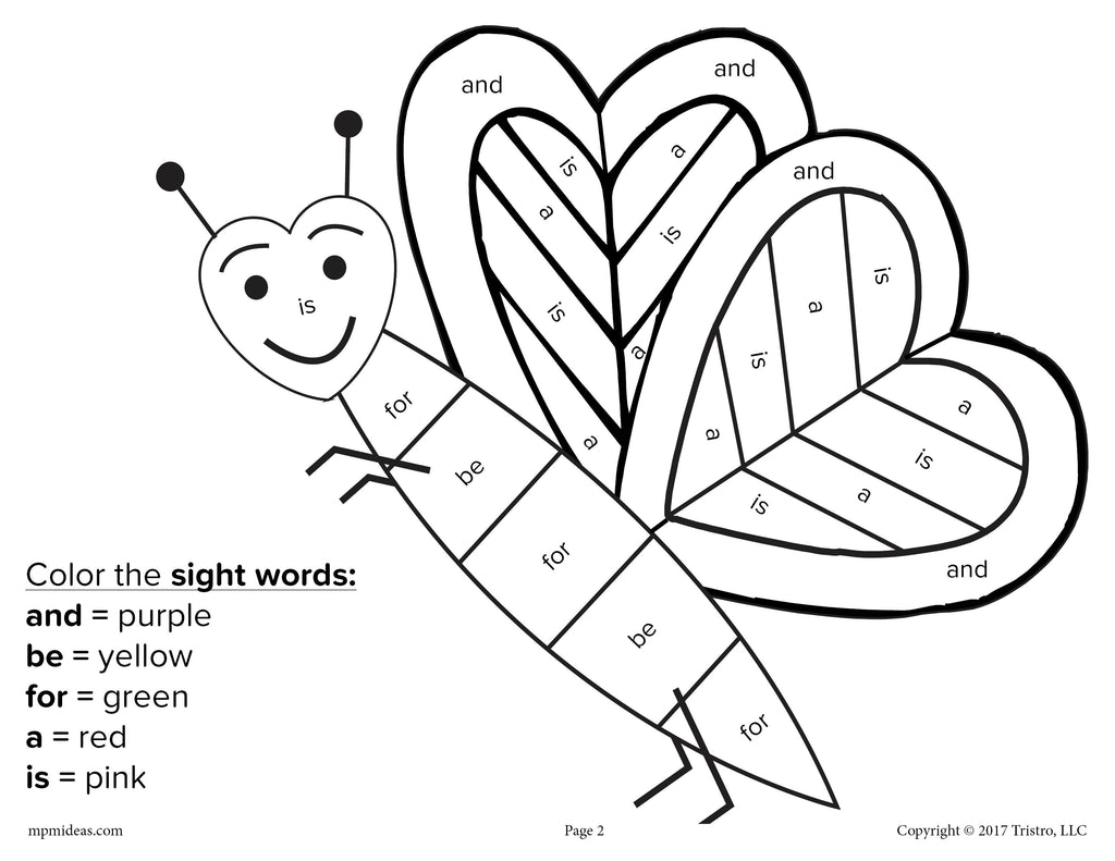Valentine's Day Color By Sight Word - 4 FREE Printable Worksheets
