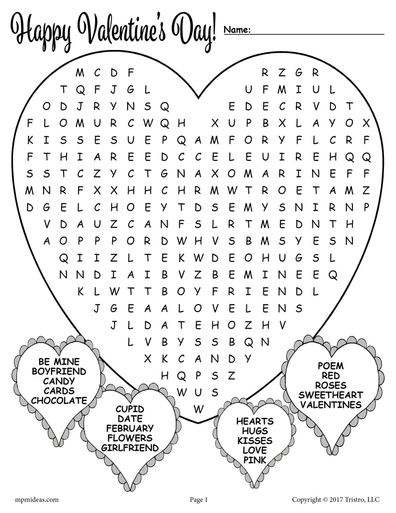 Free Printable Happy Valentine Day Search A Word