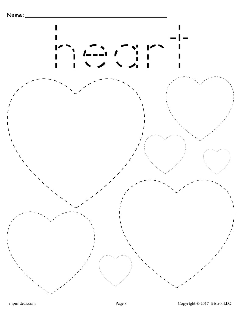 FREE Hearts Tracing Worksheet