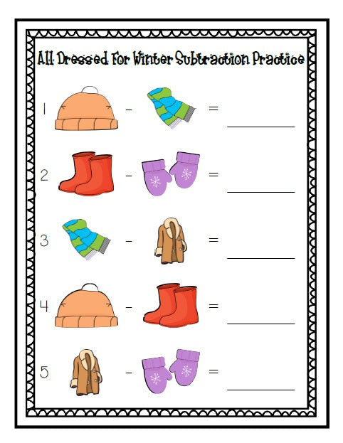 All Dressed for Winter Math Center Activity - Subtraction