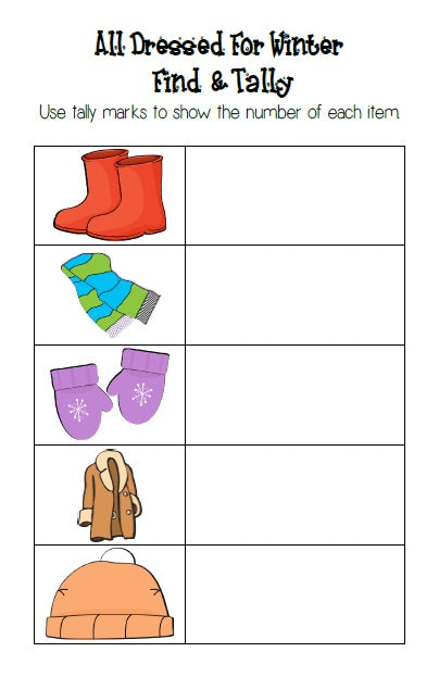 All Dressed for Winter Math Center Activity - Find and Tally Page