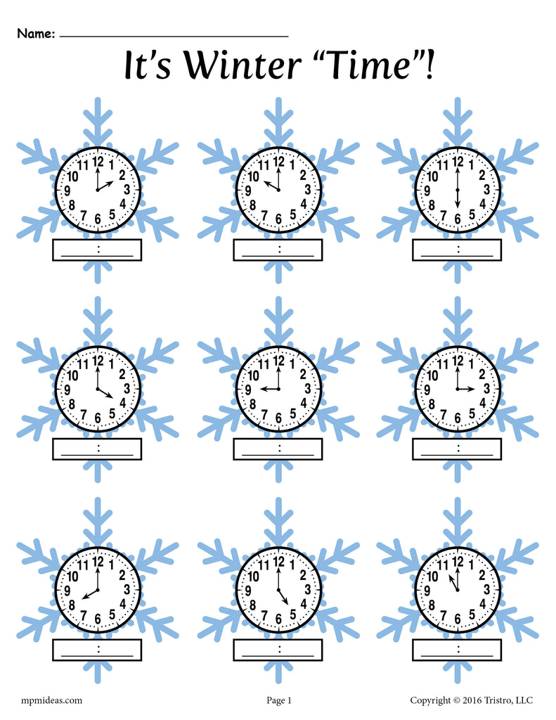 Winter Themed Telling Time Worksheets! (4 Printable Versions)