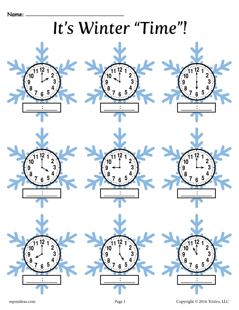 Winter Themed Telling Time Worksheets! (4 FREE Printable Versions